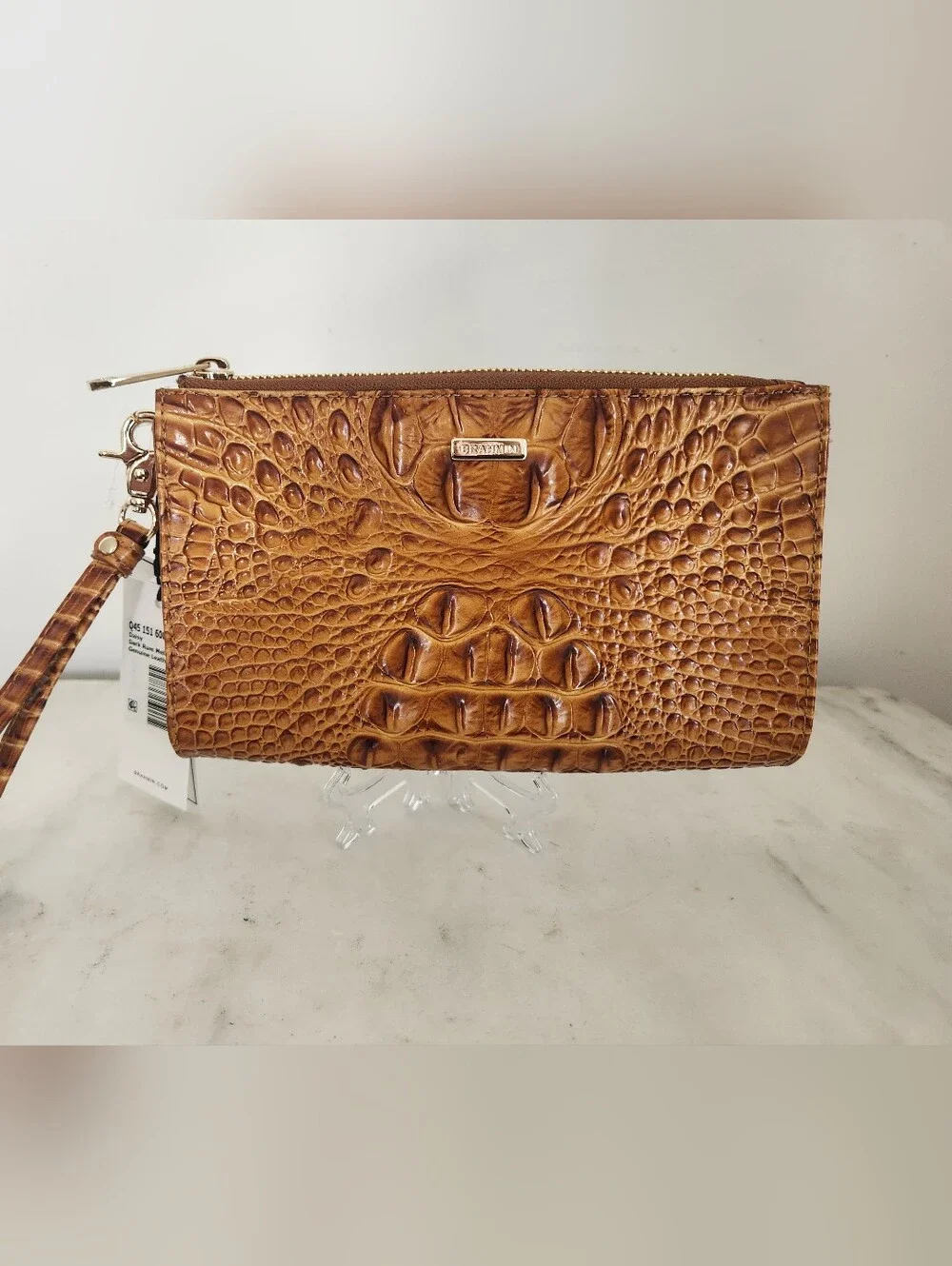 Brahmin Daisy Croc-Embossed Leather Wristlet Clutch Spiced Rum Melbourne - Picture 1 of 5